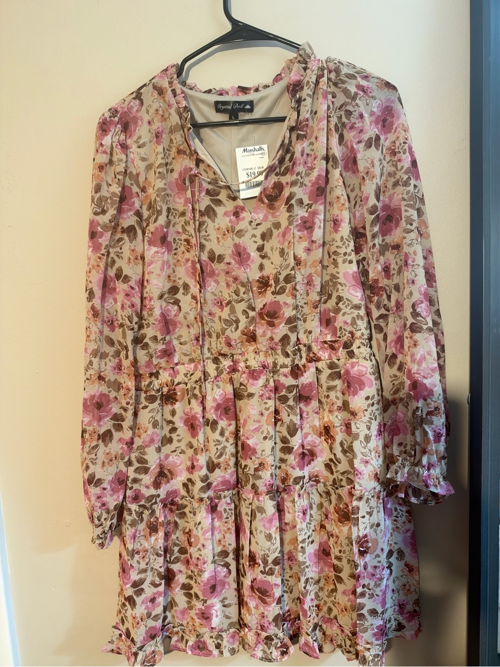Crystal Doll Pink and Brown Floral Tiered Dress